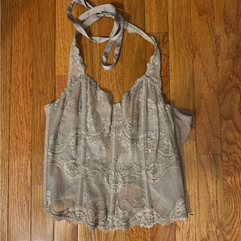 Victoria's Secret Sheer Lace Top In Gray
